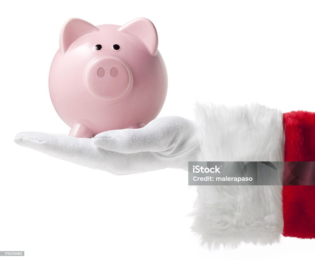Santa Claus z Świnka skarbonka - Zbiór zdjęć royalty-free (Białe tło)