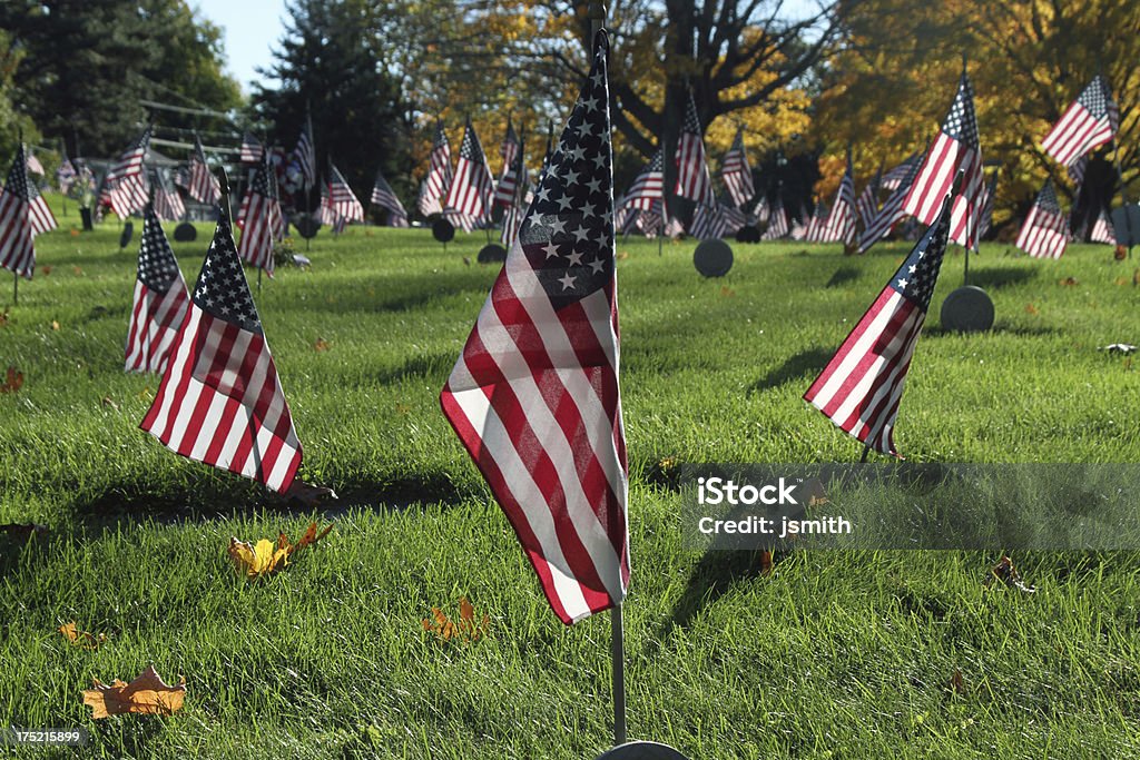 Veterano di guerra Flags nel cimitero-centrato - Foto stock royalty-free di 4 Luglio