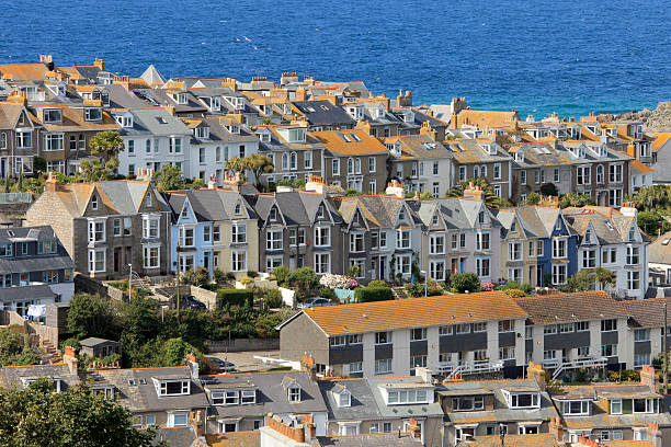 파노라마처럼 펼쳐지는 복음사가 아이브스, 그림 같은 코니시 낚시는요 vill - cornwall england st ives horizon over water coastal feature 뉴스 사진 이미지