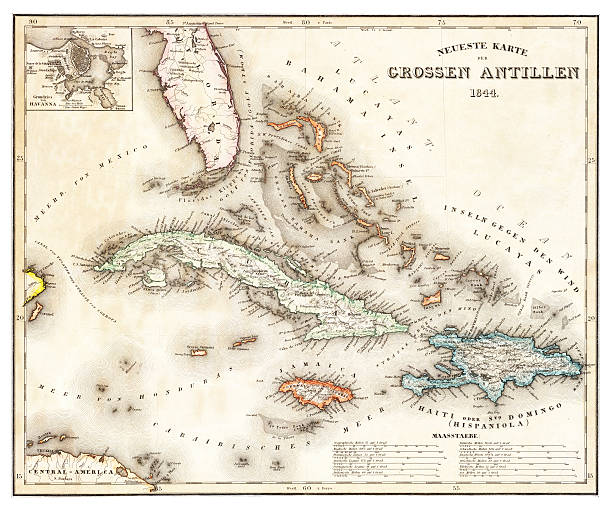 map of the caribbean 1844 old map of the Caribbean and the West Indies from 1844 bahamas map stock illustrations