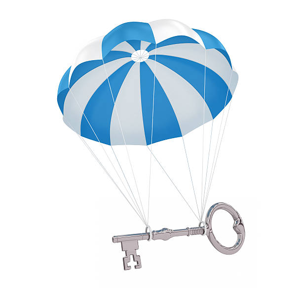 paraquedas com chave - parachuting open parachute opening imagens e fotografias de stock