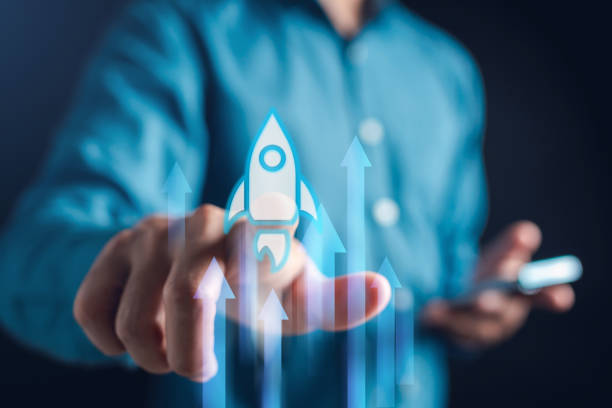 istock Rocket launch with arrows up, Startup and aim to goal business target. 1752168530