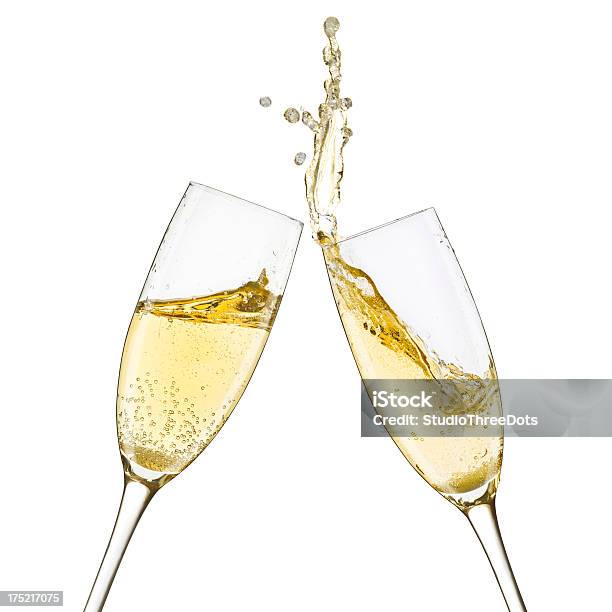 Champagne Glasses Splash Stock Photo - Download Image Now - White Wine, Champagne, Drinking Glass