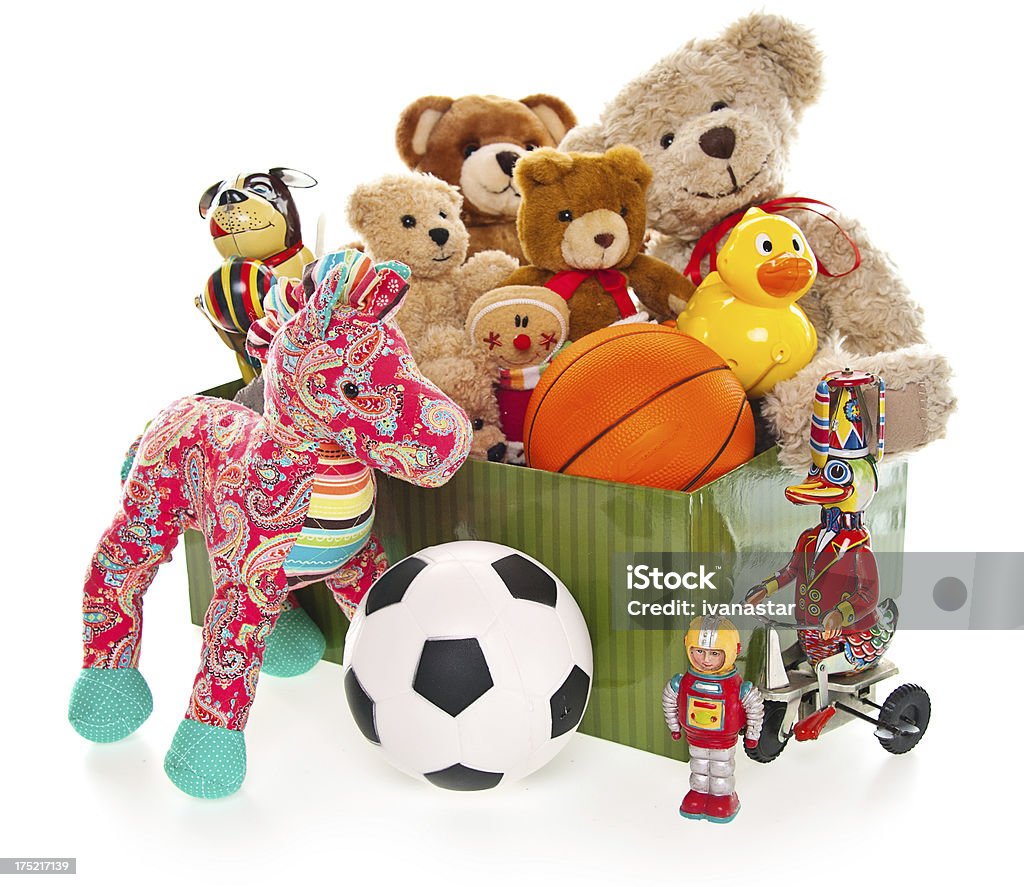 Urne de Donation avec ours en peluche, des balles et jouets - Photo de Boîte libre de droits