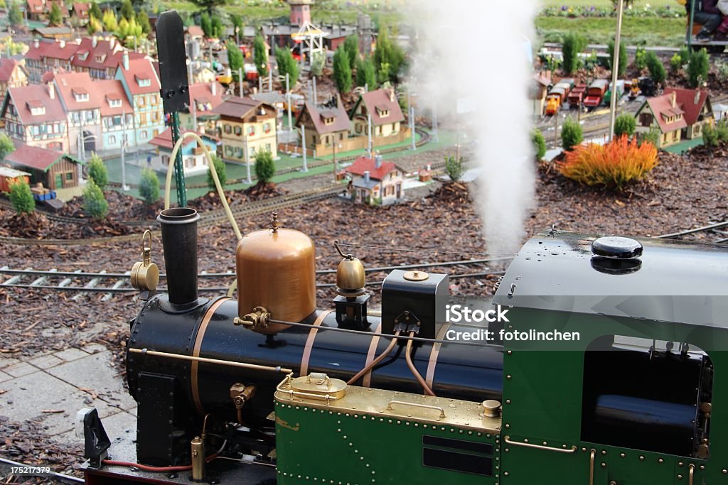 Steam locomotive and garden railway Steam locomotive at the christmas market in Stuttgart in Germany. Train Set Stock Photo