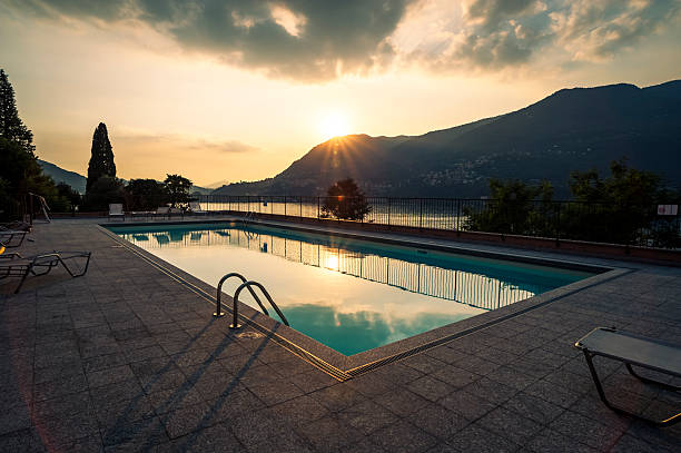 istock Holiday villa with swimming pool at sunset 175217638
