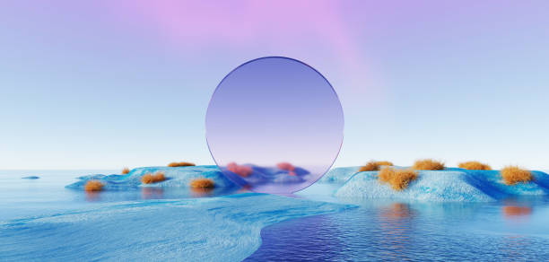 istock 3d Render, Abstract Surreal pastel landscape background with arches and podium for showing product, panoramic view, Colorful dune scene with copy space, blue sky and cloudy, Minimalist decor design 1752192265