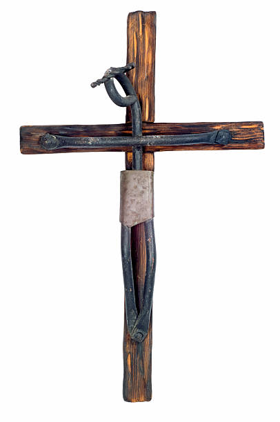 istock Wooden crucifix cross on white background 175219402