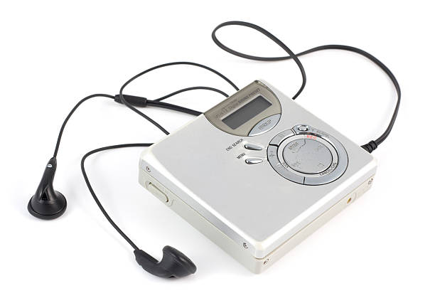 istock Old MiniDisc player with headphones on a white background 175219569
