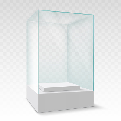 Empty glass showcase or box. Mockup isolated on transparent background. Stock vector illustration