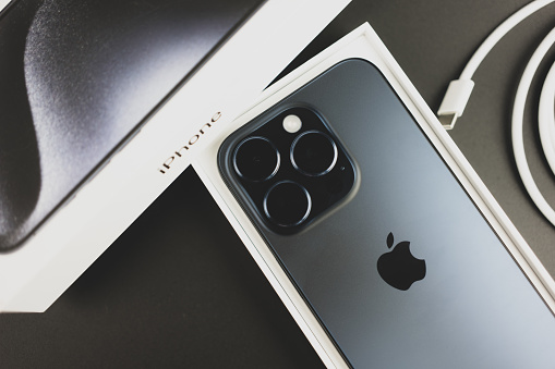 iPhone 13 mini detail, focus on rear logo