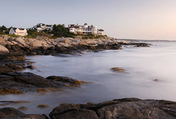 A Windy And Cool Autumn Afternoon At Cape Neddick, Maine, The Lighthouse Is On A Small Rocky Island 180 Degrees Around, USA