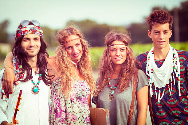 istock Group of hippies friends, posing 175221107