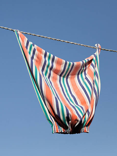 istock Old-fashioned colorful striped skirt drying on clothesline 175221156