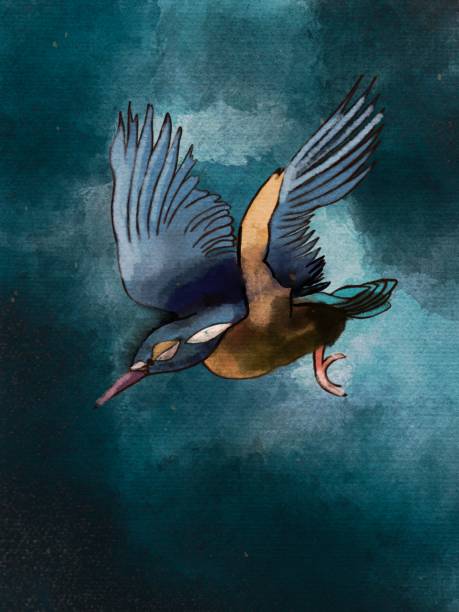istock Illustration of a kingfisher on a black and blue background. 1752212015