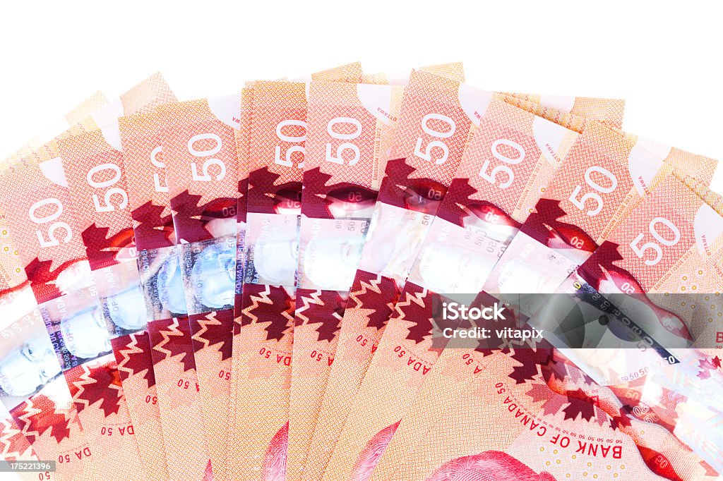 Canadian $50,00 contas emitido em 2012 - Foto de stock de Abrir em Leque royalty-free