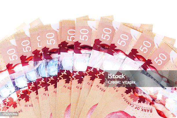 Foto de Canadian 50 00 Contas Emitido Em 2012 e mais fotos de stock de Abrir em Leque - Abrir em Leque, Abundância, Amontoamento