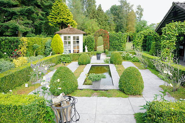 podwórku ogród - bush formal garden boxwood flower bed zdjęcia i obrazy z banku zdjęć