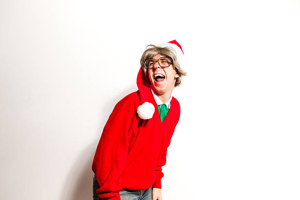 istock Funny Laughing Christmas Nerd Guy Portraits 175223289