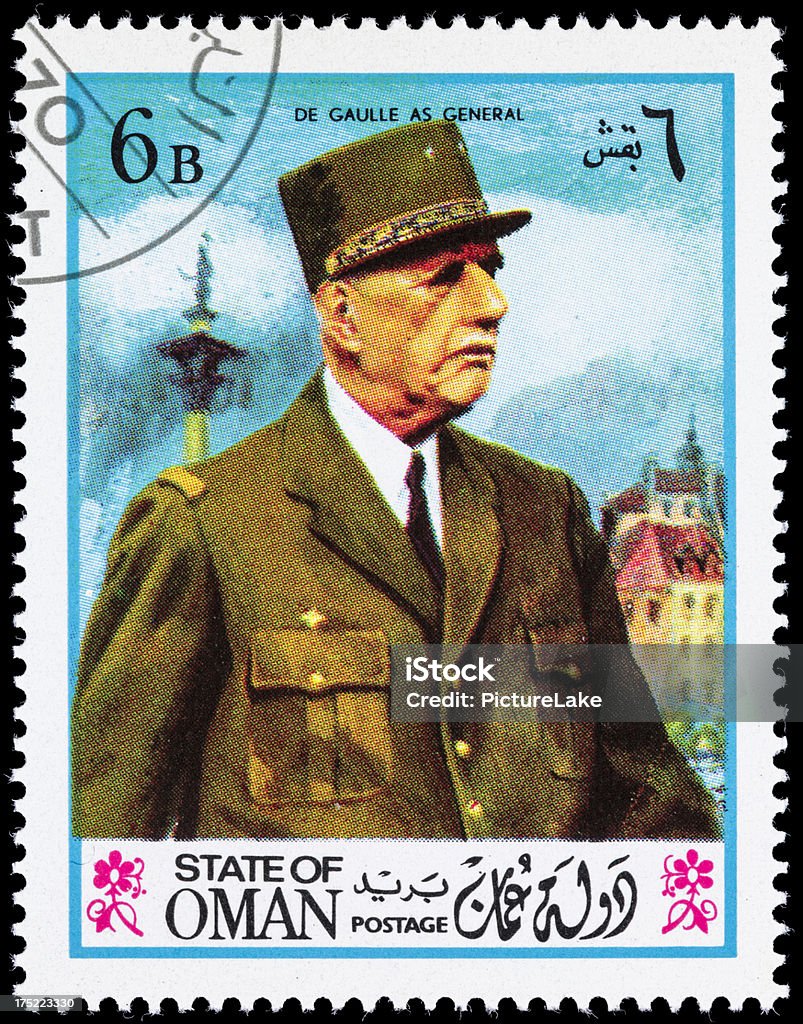 Oman General Charles De Gaulle postage stamp Oman postage stamp with an illustration of Charles De Gaulle in a General's uniform. Charles de Gaulle Stock Photo