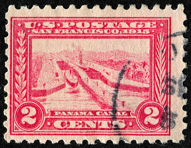 sello del canal de panamá - panama canal panama postage stamp canal fotografías e imágenes de stock