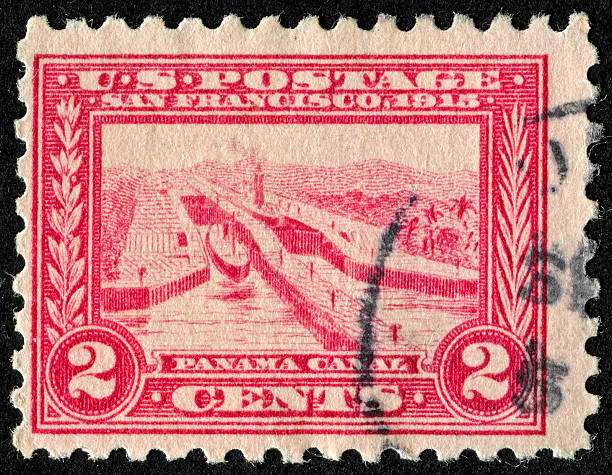 tampon canal de panama - panama canal panama postage stamp canal photos et images de collection