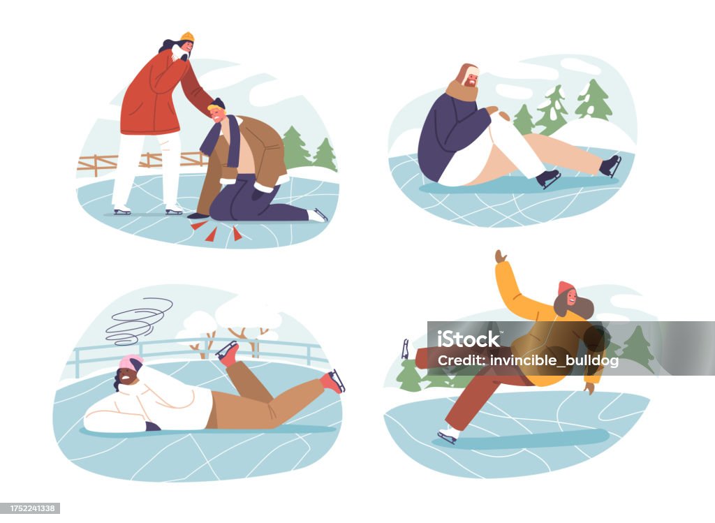 Ice Rink Risk Risk Incidents On Ice Rinks With Characters Slip Fall And Collision ...