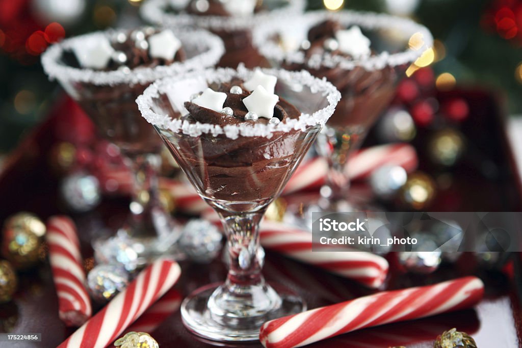 Desserts on decorated Christmas table christmas table Chocolate Mousse Stock Photo