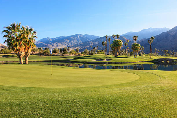 поле для гольфа, расположенных в палм-спрингс, штат калифорния - golf course usa scenics sports flag стоковые фото и изображения