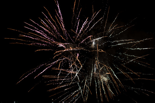 abstract fireworks in black sky. Christmas time