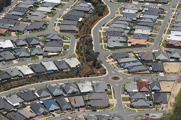 istock Aerial view of dense suburban housing. 175225408