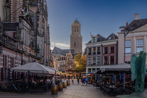The beautiful center of the old town during nightfall in Zwolle