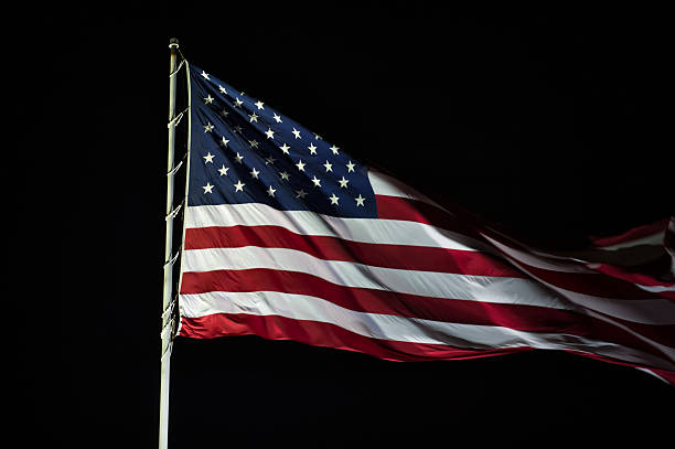 American Flag Flying at Night Close Up