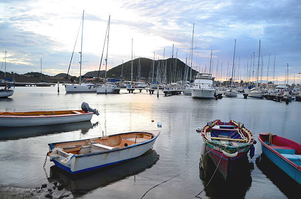 marina at sunset Rodney Bay St Lucia with boats