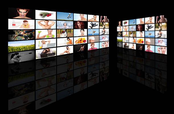 Tv media panel TV panels. Television media production technology concept. Spy Surveillance panel concept cctv camera overlay stock pictures, royalty-free photos & images