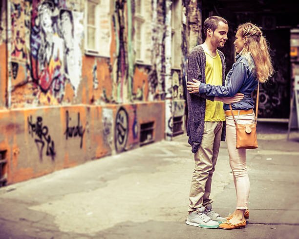 istock Lovers Standing Together in an Alley, Tilt Shift Lens Effect 175226687
