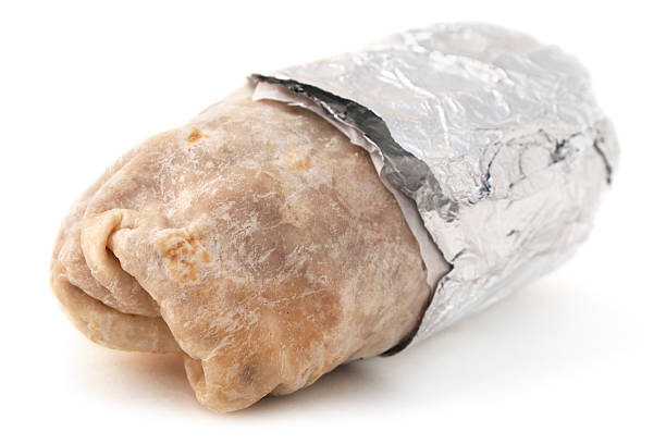 Isolatd Burrito Isolated mexican burrito on a white background. burrito stock pictures, royalty-free photos & images