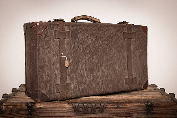 istock Retro Suitcase Sitting on Wood Trunk 175227465