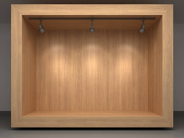 3 d の木の「ヴィトゥリンヌ」でスポットライト - shelf bookshelf empty box ストックフォトと画像