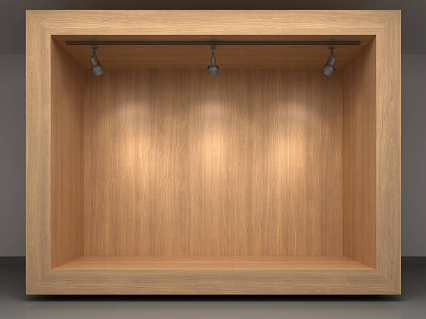 istock 3d wooden vitrine with spotlights 175227940