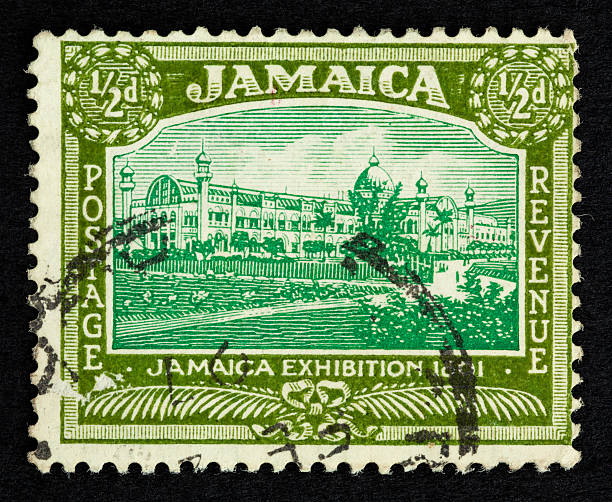 старая почтовая марка из ямайка - mail postage stamp postmark jamaica стоковые фото и изображения