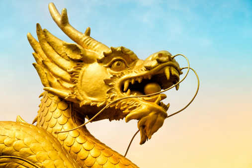 Golden dragon statue in temple