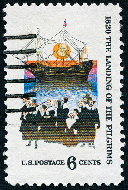 istock Pilgrims Arriving In America Stamp 175228286