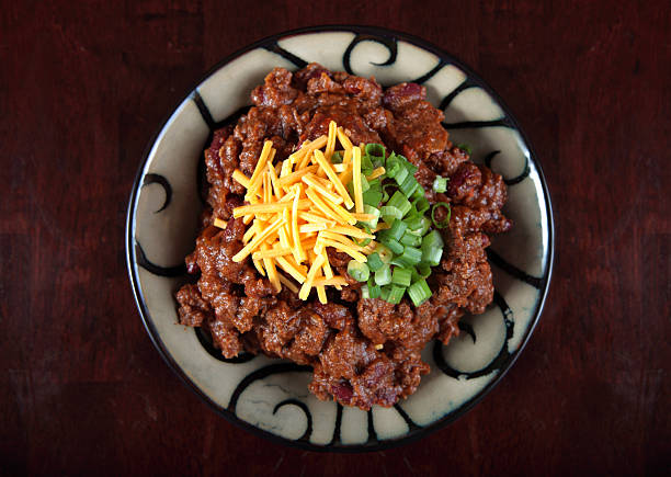 Bowl of Chili con carne - overhead view
