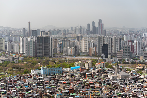Smog pollution and Cityscape of Seoul capital of South Korea on 14 April 2023