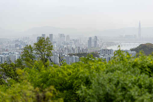 Smog pollution and Cityscape of Seoul capital of South Korea on 14 April 2023