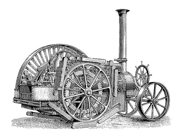 19 th-wiecznym para ciągnikiem siodłowym/antyczny naukowy ilustracje - engraved image gear old fashioned machine part stock illustrations