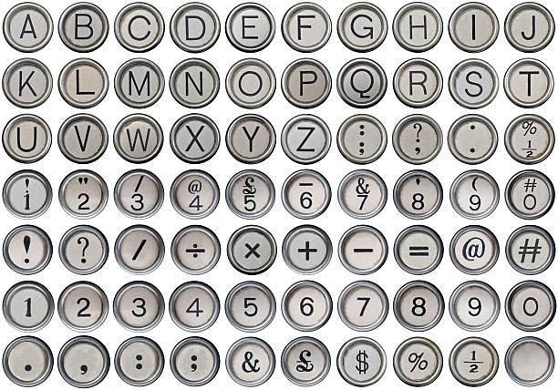 antico macchina da scrivere lettere, numeri e simboli & - typewriter key foto e immagini stock