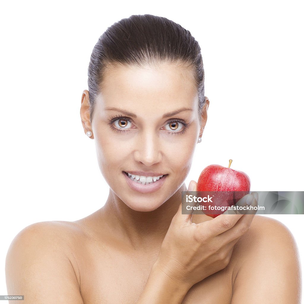 Linda garota com uma maçã saudável - Foto de stock de Adulto royalty-free
