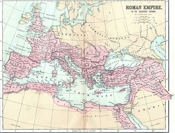Map of Ancient Roman Empire Old Coloured Map of the Roman Empire ancient rome stock pictures, royalty-free photos & images